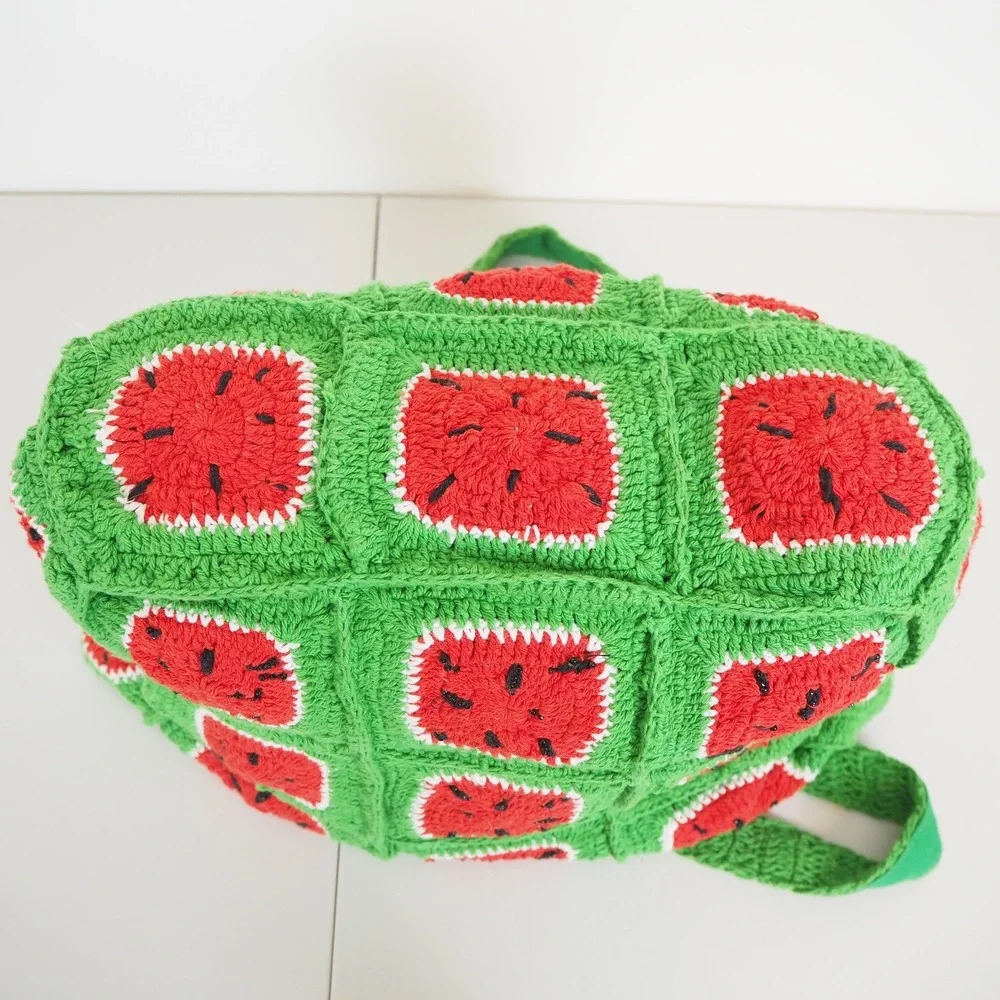 AMERICA & BEYOND Crochet Granny Square Watermelon Tote Bag Summer Beach Cottage‎